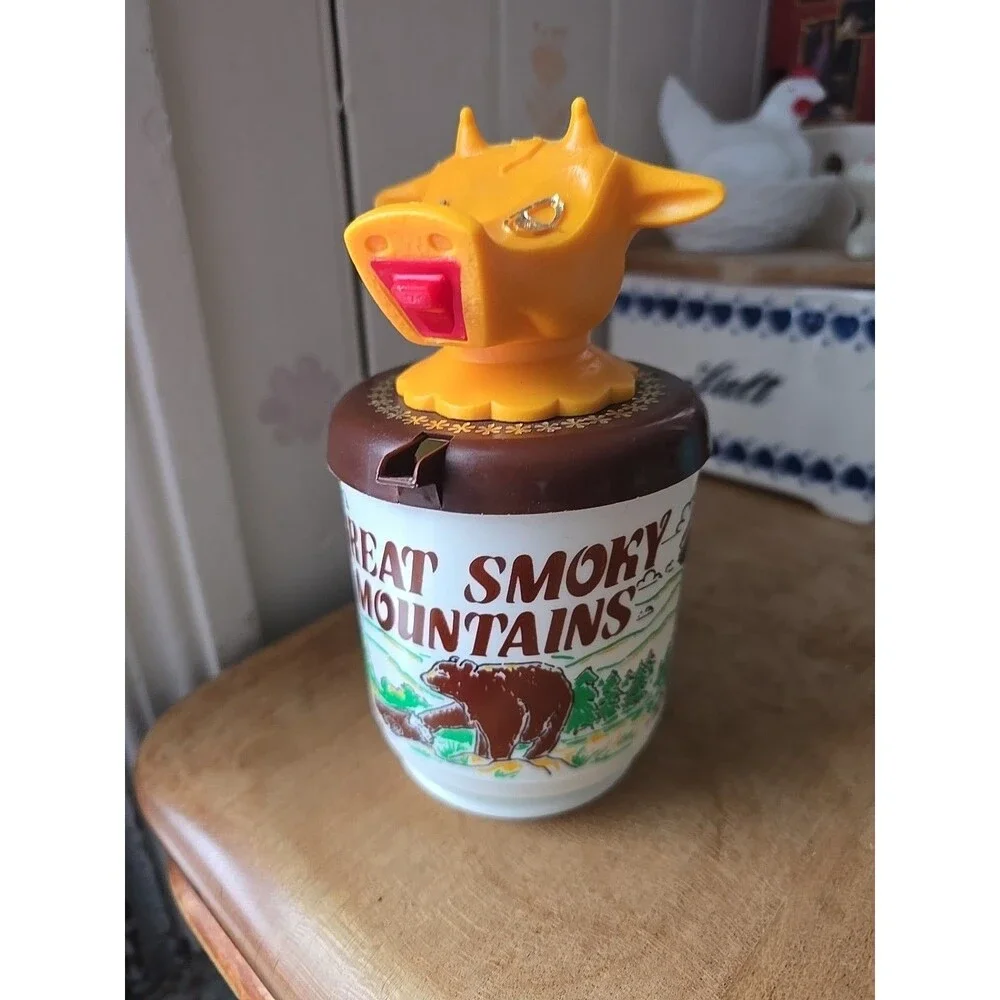 Vintage Cow Great Smoky Mountains Plastic Mug Farmhouse To Go Cup Milk Creamer